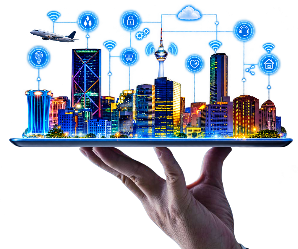 Connected smart city on tablet — Trade Genic IT infrastructure